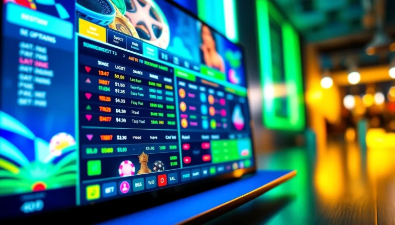 Close-up of a digital sportsbook and casino platform with colorful betting odds and gaming elements