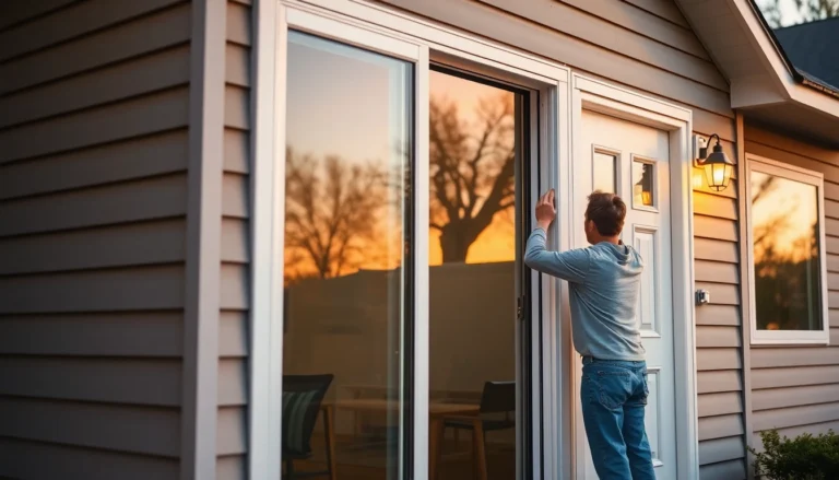 A contractor demonstrates how to replace a sliding glass door in a modern home.