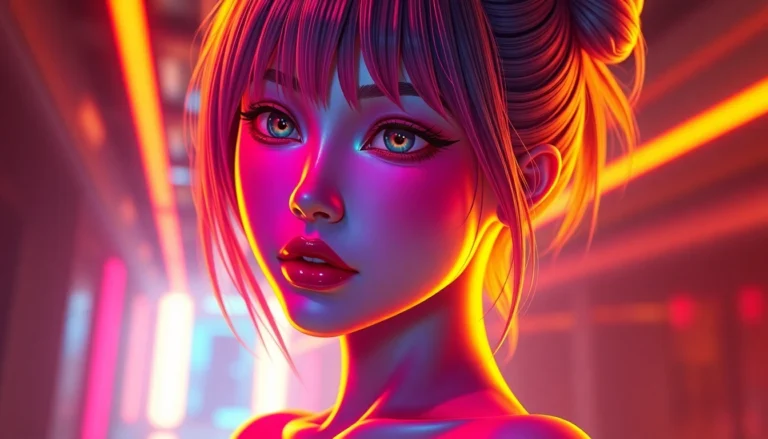 Visual showcasing a realistic NSFW AI generator creating detailed, customizable adult images in a modern digital art style.