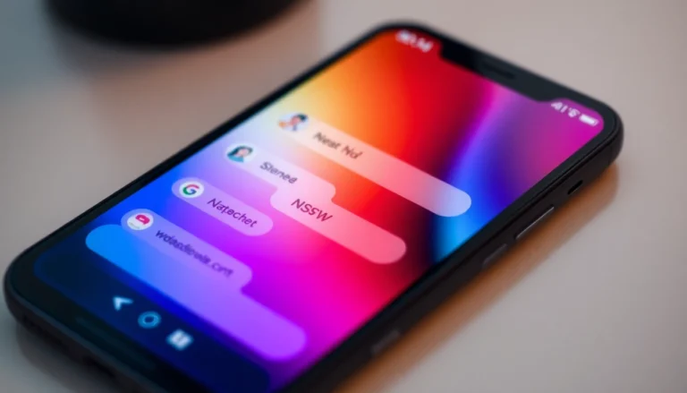 Engaging NSFW AI chat interaction on a mobile screen with colorful graphics, highlighting privacy and connection features.