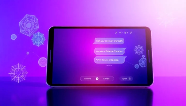 Futuristic digital chat interface showcasing AI conversation on a modern device with glowing elements and abstract AI motifs.