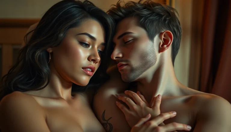 High-quality NSFW AI-generated scene featuring sensual characters with realistic lighting and detailed textures, emphasizing emotional connection for adult content.
